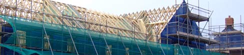 A large building being re-roofed